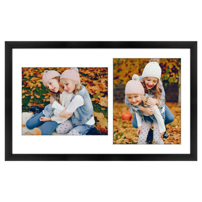 8x10 Collage Picture Frame - Solid Wood with Tempered Glass - 12x20 Multi Picture Frame - Use as (2) 8"x10" Picture Frame Openings or One 12"x20" Photo Frame - Black Frame Collage Wall Decor