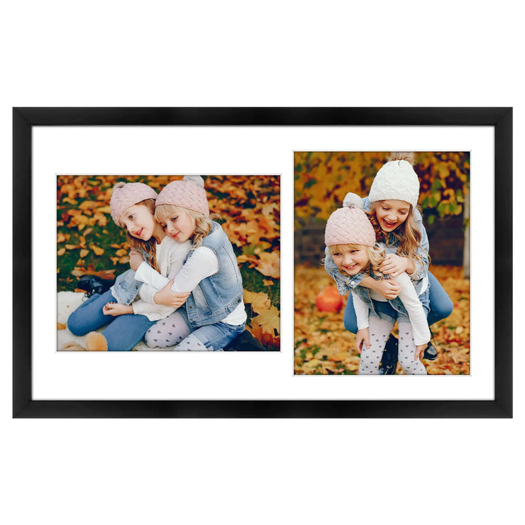 8x10 Collage Picture Frame - Solid Wood with Tempered Glass - 12x20 Multi Picture Frame - Use as (2) 8"x10" Picture Frame Openings or One 12"x20" Photo Frame - Black Frame Collage Wall Decor
