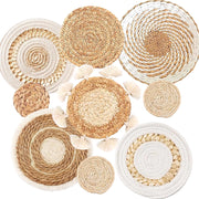 9PCS Boho Wall Baskets SetSeagrass Rattan Wicker Basket Boho Wall Decor Boho Room DecorRound Handmade Hanging Wall Basket Decor Wall Art for Farmhouse Living Room Bedroom Display Table Kitchen Home